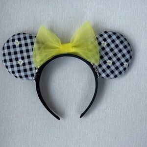 Plaid Mouse Ears Headband with Yellow Bow